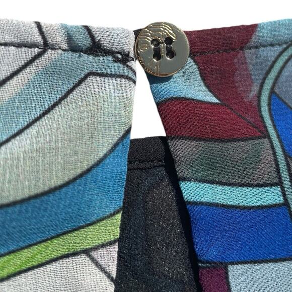 Versace Collection Women's Silk Blouse Multicolor Abstract Sheer Sleeves Size 6 - Picture 8 of 9